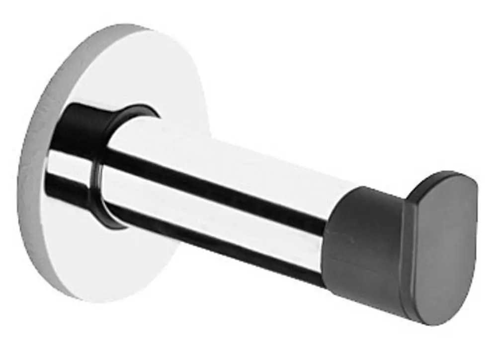 Verchromter Handtuchhaken von Keuco mit runder Wandplatte und abgerundetem Ende, montiert an einer glatten Wand.